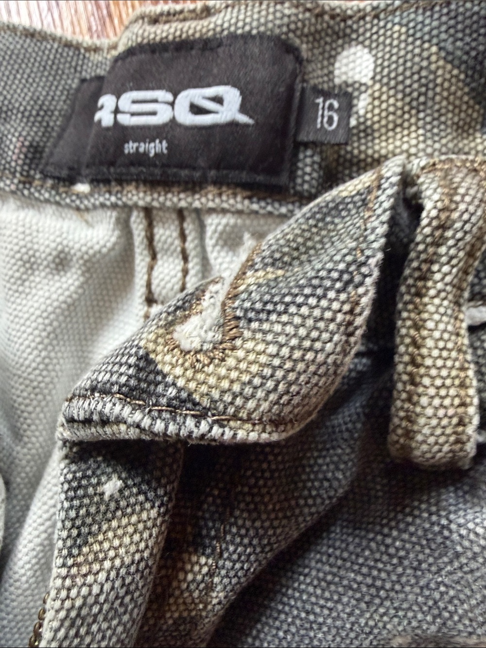 RSQ Olive Gray Camo Jeans with White Paint Accents - Picture 5 of 8